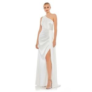 Mac Duggal: ONE SHOULDER SATIN FAUX WRAP GOWN